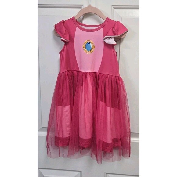 Other - Girls Pink Princess Peach Cosplay Costume Dress Tulle Skirt Flutter Sleeve XS